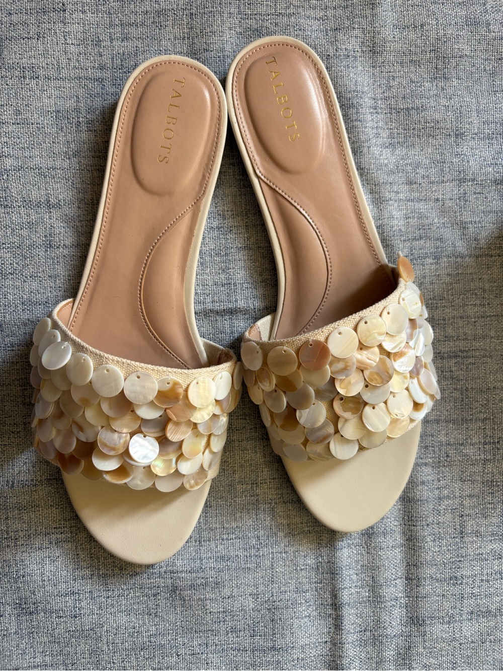 Talbots Ivory Sandals with Shell Embellishments